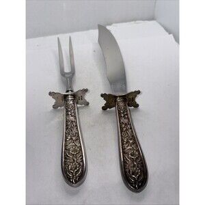 Stieff  Vintage Sterling Silver Carving Set Corsage patteren 9.75 And 8.75